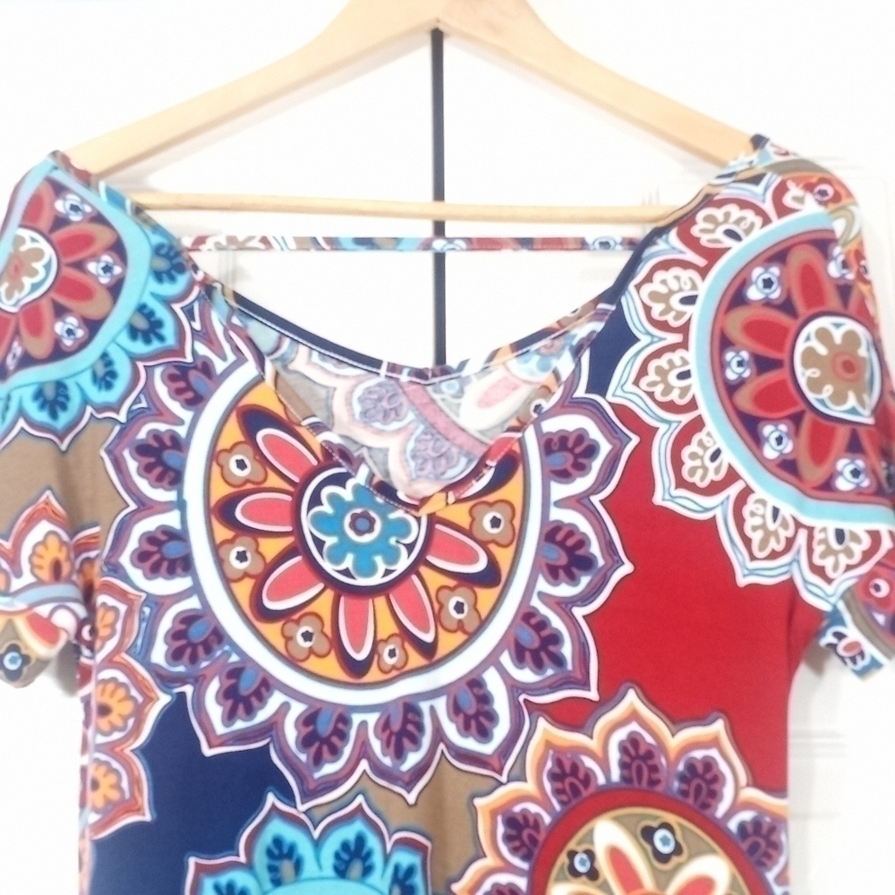 UnBranded Short Sleeve Side Slits Floral Art to Wear Pullover Maxi Dress Size XS